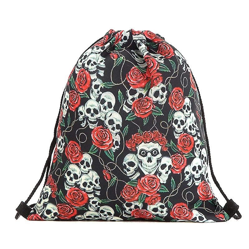 

Skull Rose Drawstring Gym Bag School Swimming Travel Adults Sports Backpack