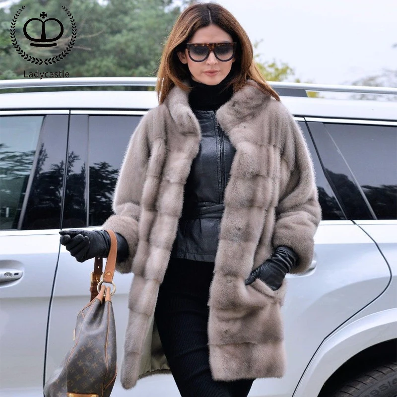 

Wholeskin Mink Fur Coats & Jackets For Women Fashion Stand Collar Nature Warm Furry Mink Fur Outer Garment Capped Winter MKW-080