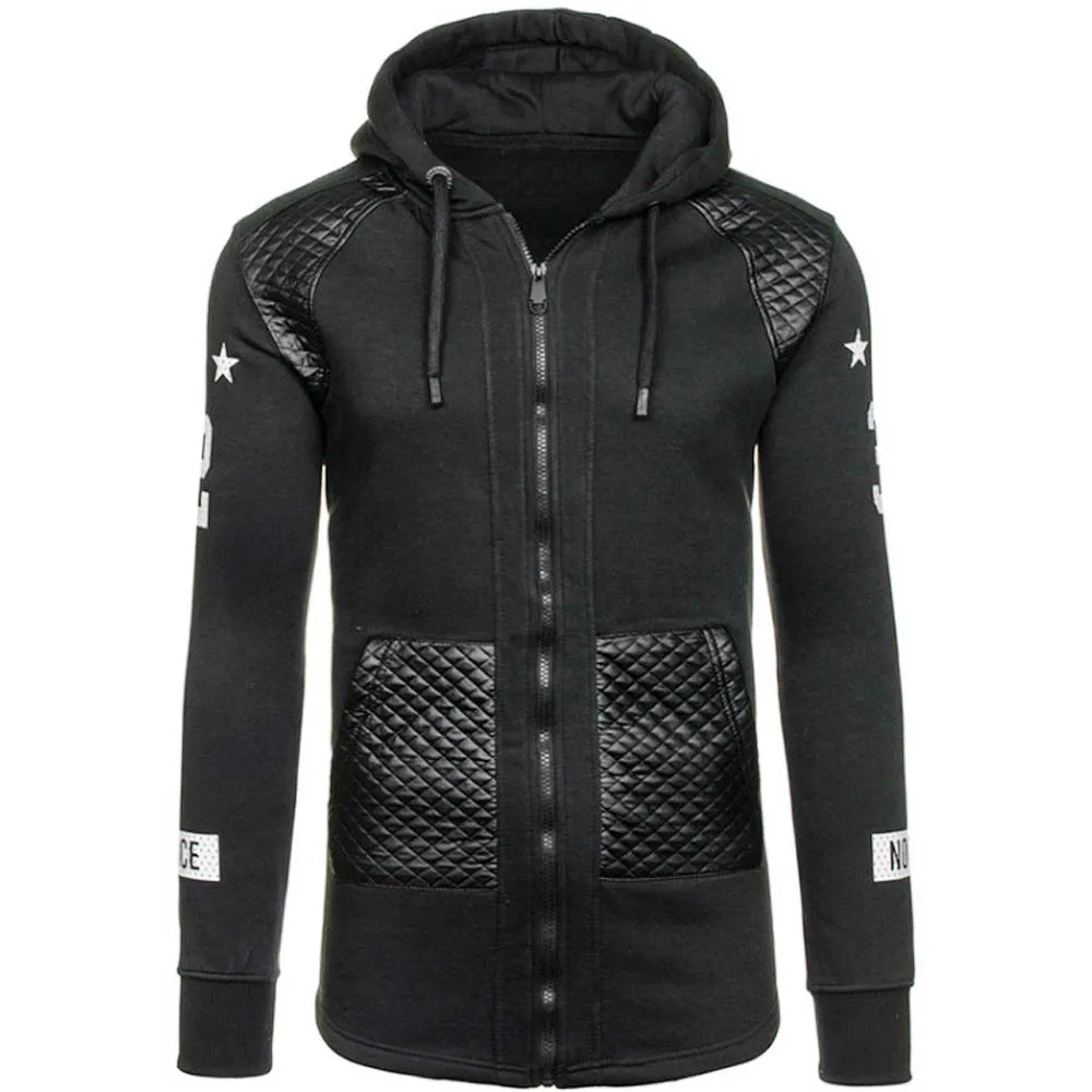 black jacket grey hoodie