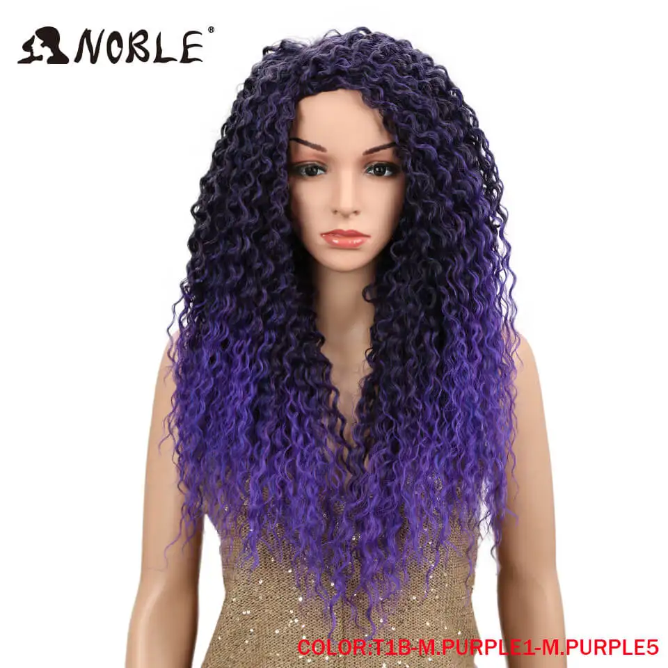 Благородный кудрявый Омбре парик черный фиолетовый 2" 235 г термостойкие синтетические парики для женщин Безглютеновые боковая бахрома - Цвет: T1B-M.PURPLE1-M.PURP