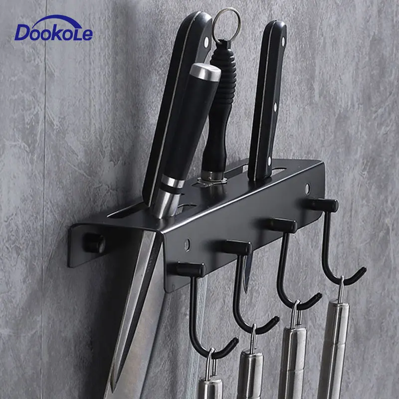 

Kitchen knife holder Stainless Steel Kitchen Rack Multi-function Kitchen Storage Racks Wall-mounted Tool Holder Black