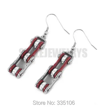

Free Shipping! Red Bicycle Chain Motor Earrings Stainless Steel Jewelry Bling Rhinestone Motorcycle Biker Earring SJE370121L