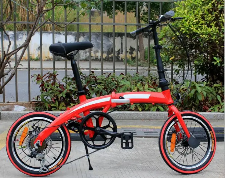 Алюминиевая складная рама велосипед 1" дюймов колеса для взрослых 46 т шатун кассета 7 скоростей TX50 переключатели двойной дисковый тормоз - Цвет: Красный
