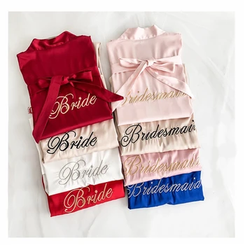 

Wedding Bride tribe Bridesmaid Robes Silk Pink Satin Robe SleepwearPajama Sexy Female Nightwear Bathrobe Nightdress Nightgown