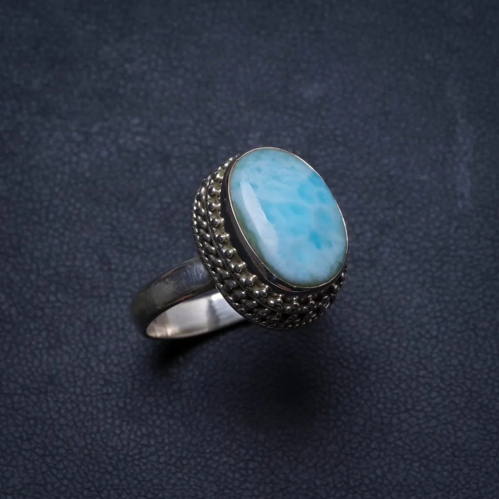 

Natural Caribbean Larimar Handmade Unique 925 Sterling Silver Ring, US size 7.75 X2522