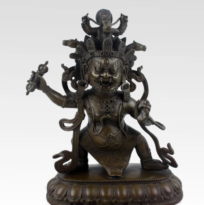 

10" China Tibet Tantra Buddhism Mahakala Buddha Hold Vajra Bronze Statue