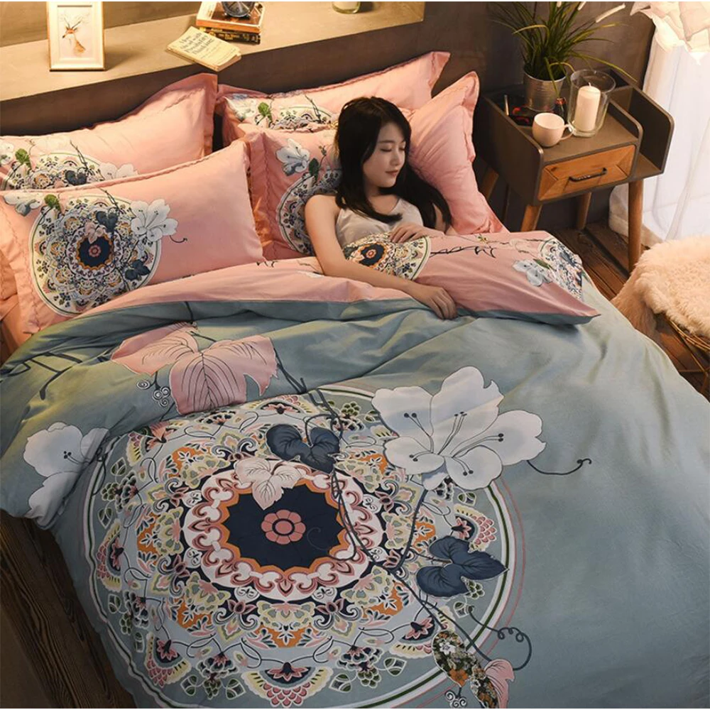 

200*230cm 100% Cotton Cartoon Four-Piece Set Bedding Set Adult Bedding Set bed Sheet Pillowcase Quit Cover Bedding Set 3.1kgE