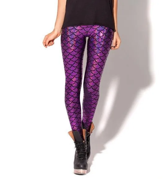 YGYEEG 21 цвет имитация Русалка сексуальные штаны осенний стиль женские весы леггинсы с цифровой печатью цветные леггинсы - Цвет: K030 Purple