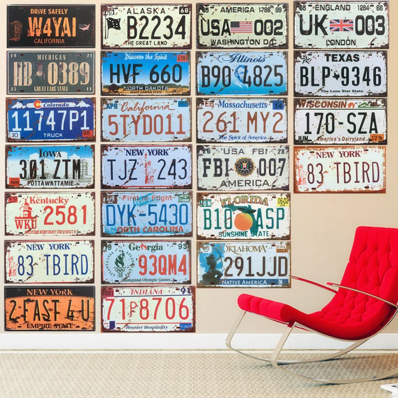 United States Shabby Chic Car License Plates Decorative Metal Signs Vintage Home Bar Motorcycle Wall Decor Iron Plaque 30x15cm