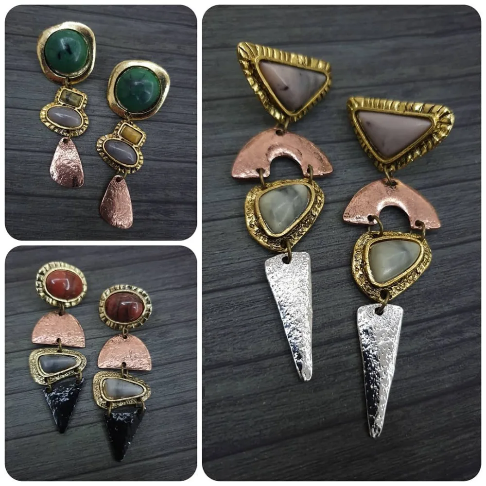 Серьги подвески Girlgo Женские винтажные металлические Висячие с камнями Za Прямая