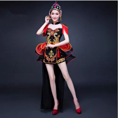(0122) China wind woman Fan Dance classical instrument play Costume guzheng violin improved Peking opera cheongsam show costumes