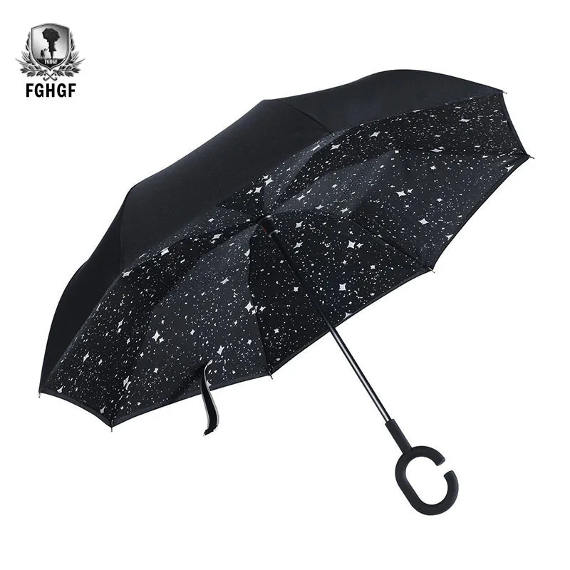 

FGHGF Neutral Reverse Umbrella Double Self-Contained Built-in Sunny Rain Guarda Chuva C-Shaped Anti-UV Reverse