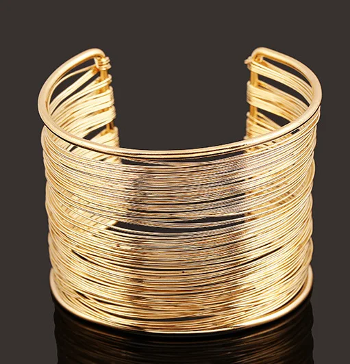 Новая Мода в стиле панк цвета: золотистый, Серебристый покрытием Для женщин металлические Многослойные струны браслеты запястные Открытые Браслеты Для женщин Мужчины - Окраска металла: Gold