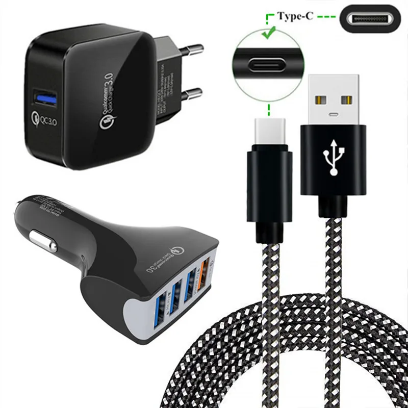 Short 2m Type C usb cable fast QC 3.0 Car Charger For