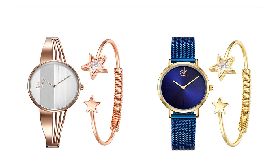 Shengke, золотой браслет, часы, набор, женские Роскошные Кварцевые часы с кристаллами, звезда, браслет, новинка, SK, женский подарок на день для женщин