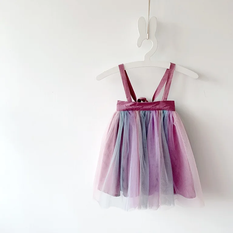 Новинка года; летнее дизайнерское платье-пачка на подтяжках для маленьких девочек бальное платье с вуалью постепенного цвета; Детские платья принцессы Одежда для девочек - Цвет: Фиолетовый