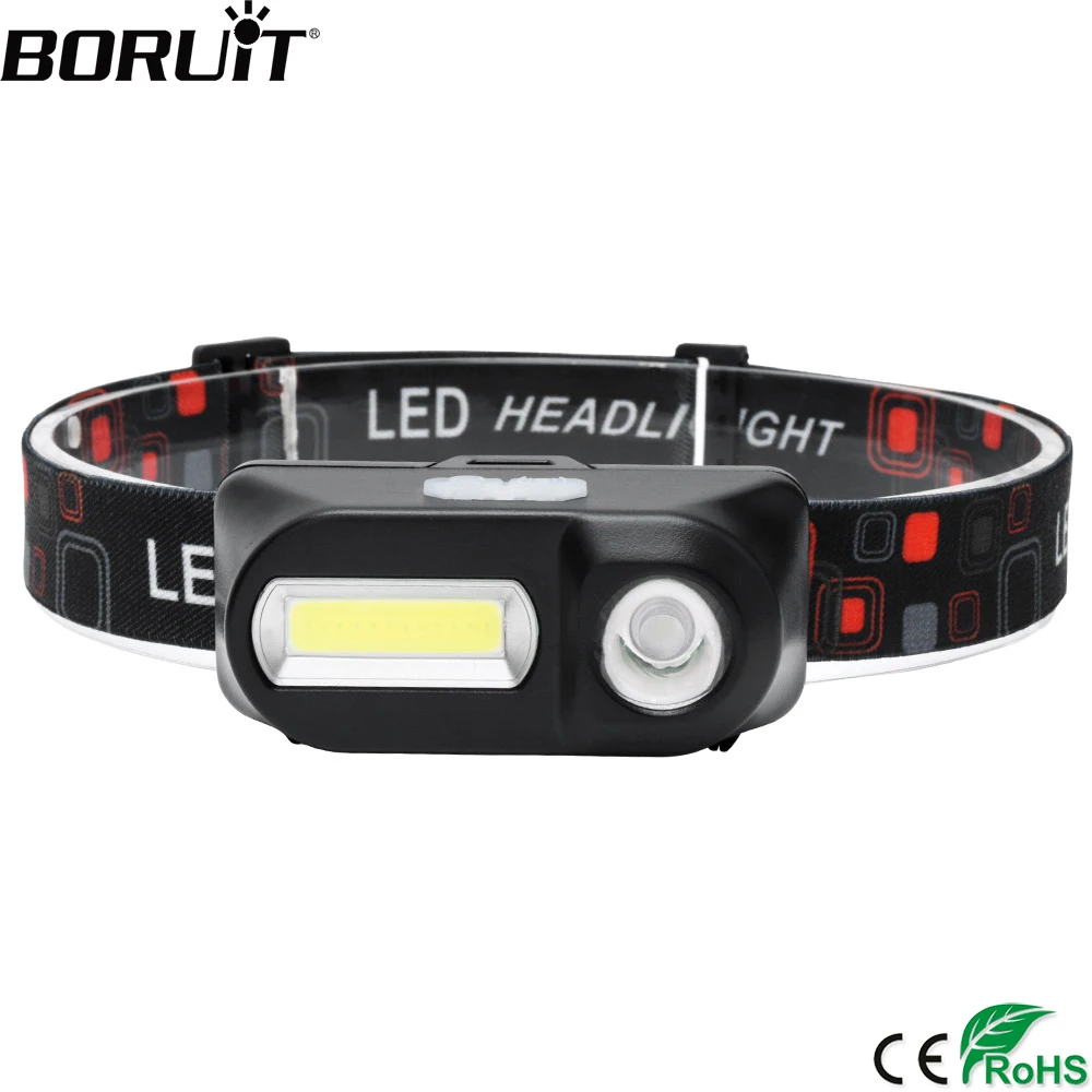 

BORUiT XPE COB LED Mini Headlamp Rechargeable Headlight 7-Mode Head Torch Camping Hiking Night Fishing Flashlight 18650 battery