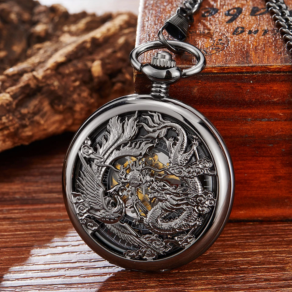 Механические карманные часы Dragon Play Ball в стиле стимпанк со скелетом, с ручным заводом, флип-часы с брелоком, часы с цепочкой для мужчин и женщин, коллекция