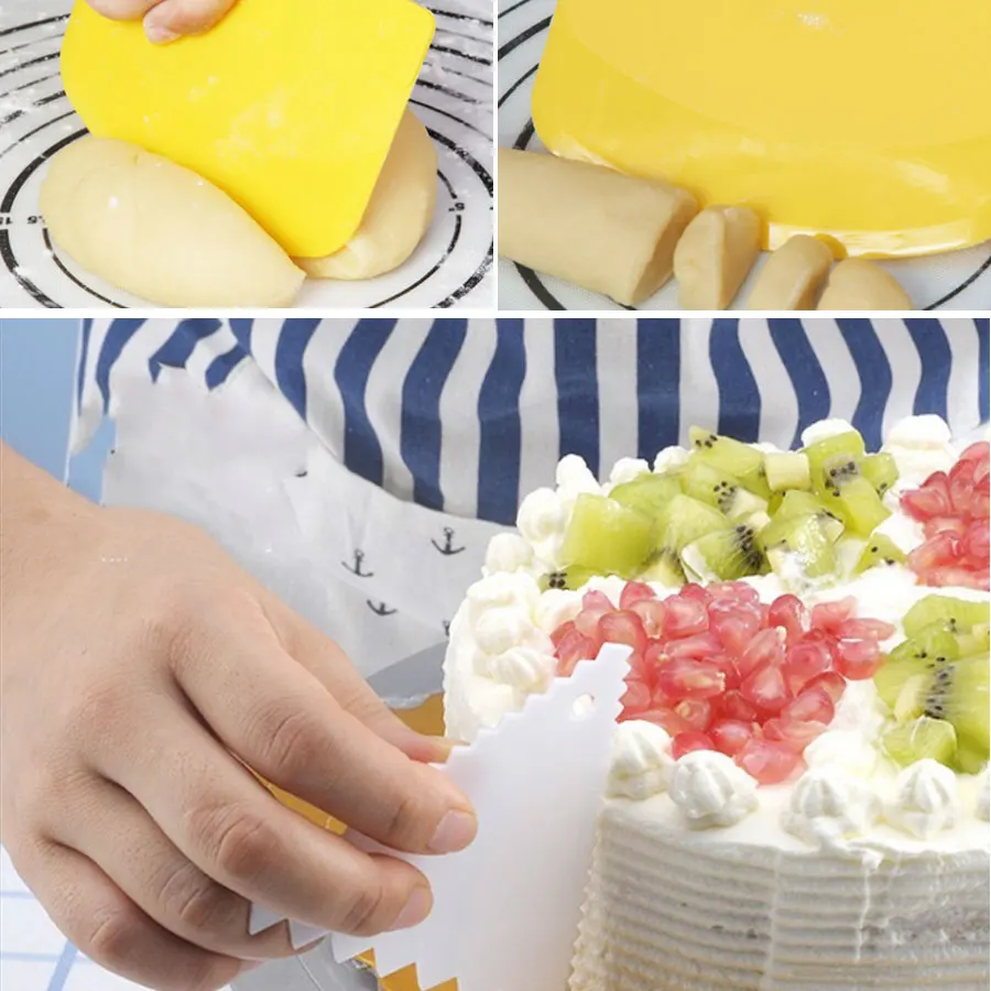 

Environmentally Easy To Clean Colorful 3Pcs/Set Cream Plastic Scraper Cake Durable Cutters Baking Pastry Plain Smooth Tools