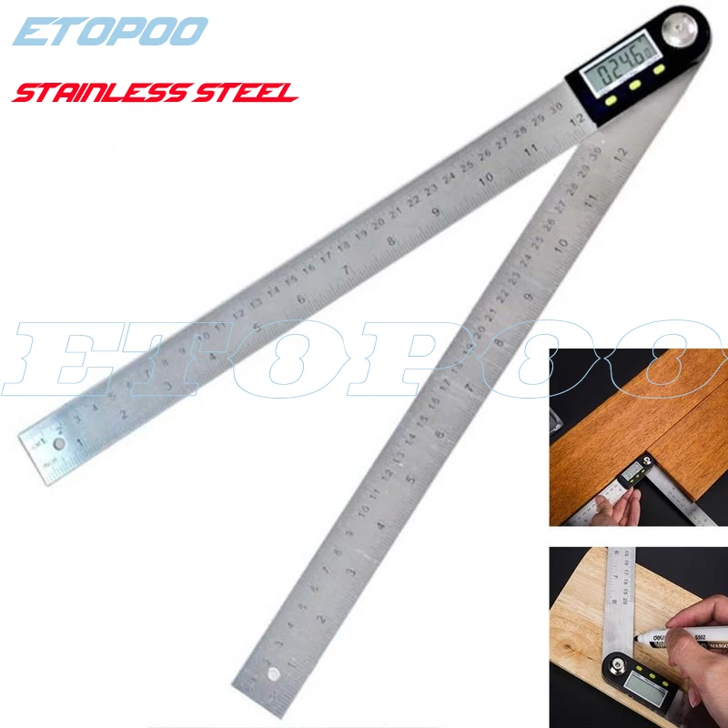 

360 degree 300mm 12" Digital Angle Ruler Finder Meter Protractor Inclinometer Goniometer Electronic Angle Gauge Stainless Steel