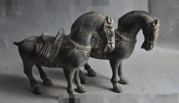 

S1185 7"chinese fengshui bronze animal zodiac horse Tangma Foal success statue pair