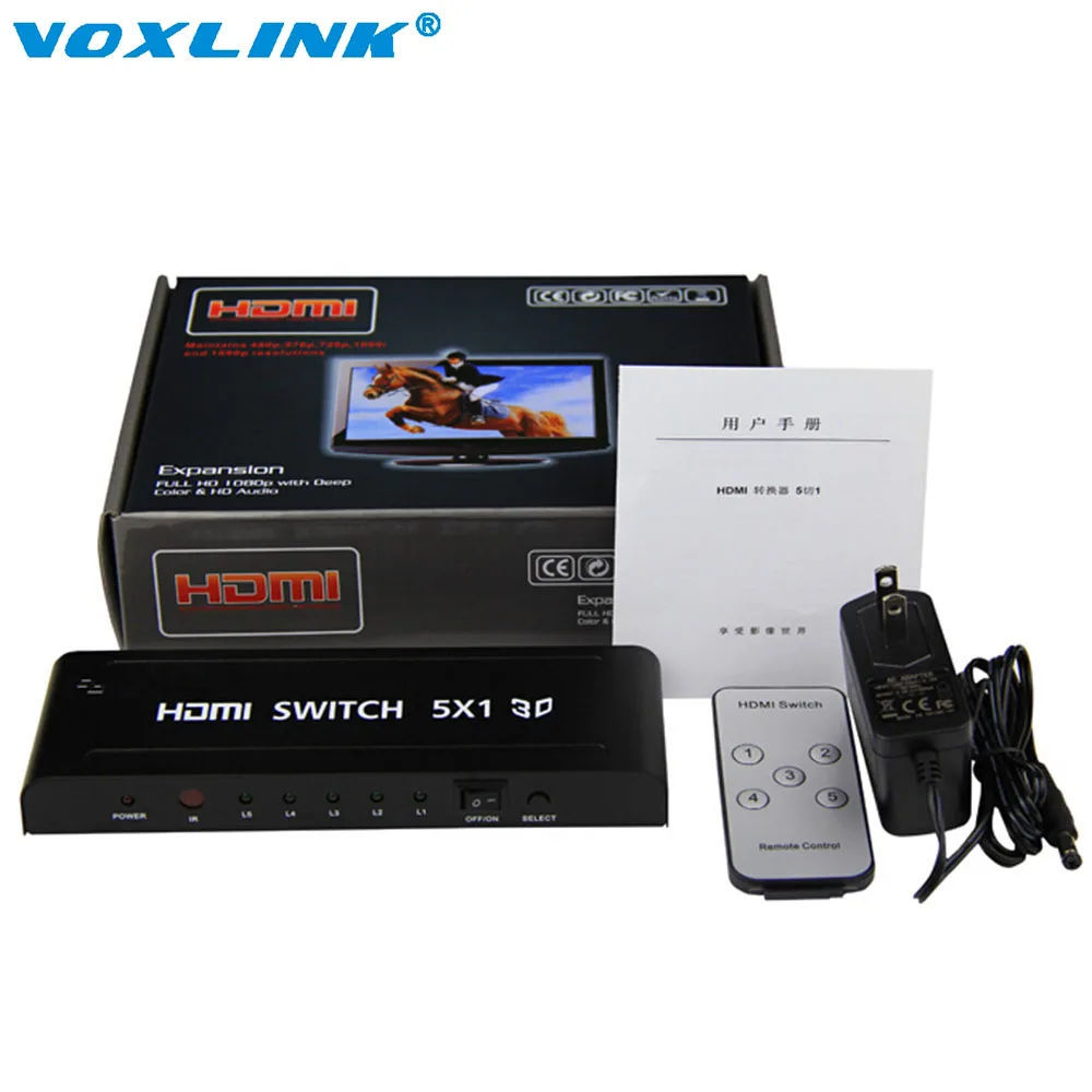 5 port HDMI Switch 5x1 Switcher Converter adapter Support audio HDMI 1 4 3D video 720p