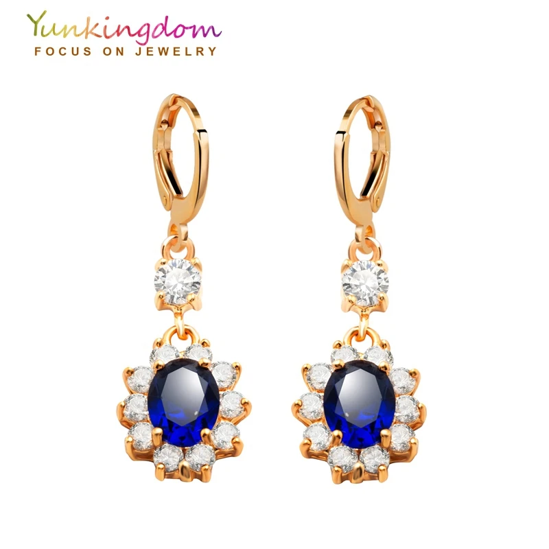 

Yunkingdom Classic Wedding Earrings For Women Gold Color Jewelry Dark Blue Crystal Cubic Zirconia Earring K0930
