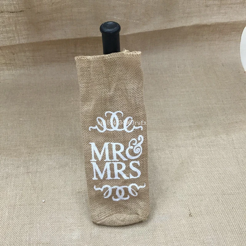 

100pcs MR & MRS Burlap Jute Wine Bottle Bag Wedding Decoration Centerpieces Champagne Sleeve Holder Gifts Bags Rustic Vintage