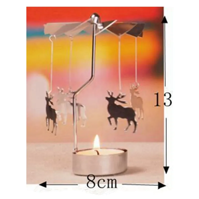 Многообразная романтическая вращающаяся, крутящаяся металлическая карусель чайная лампа подставка подсвечник Рождественское украшение цвет серебристый