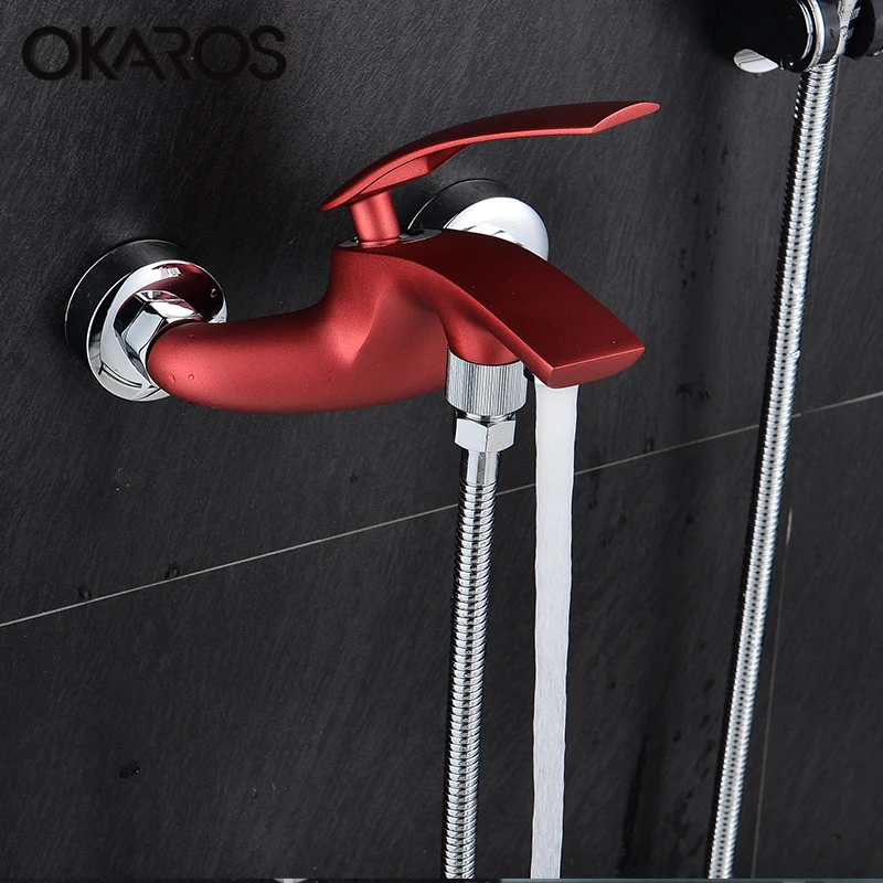 OKAROS винно-красный кран для ванны, душа с насадкой, душевая головка, ванная душевая система, набор с одной ручкой, смеситель для воды
