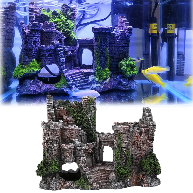 

Resin Artificial Aquarium Castle Decoration European Style Fish Tank Ancient Castle Ornaments Fish Shrimp Hiding Rock Cave Decor