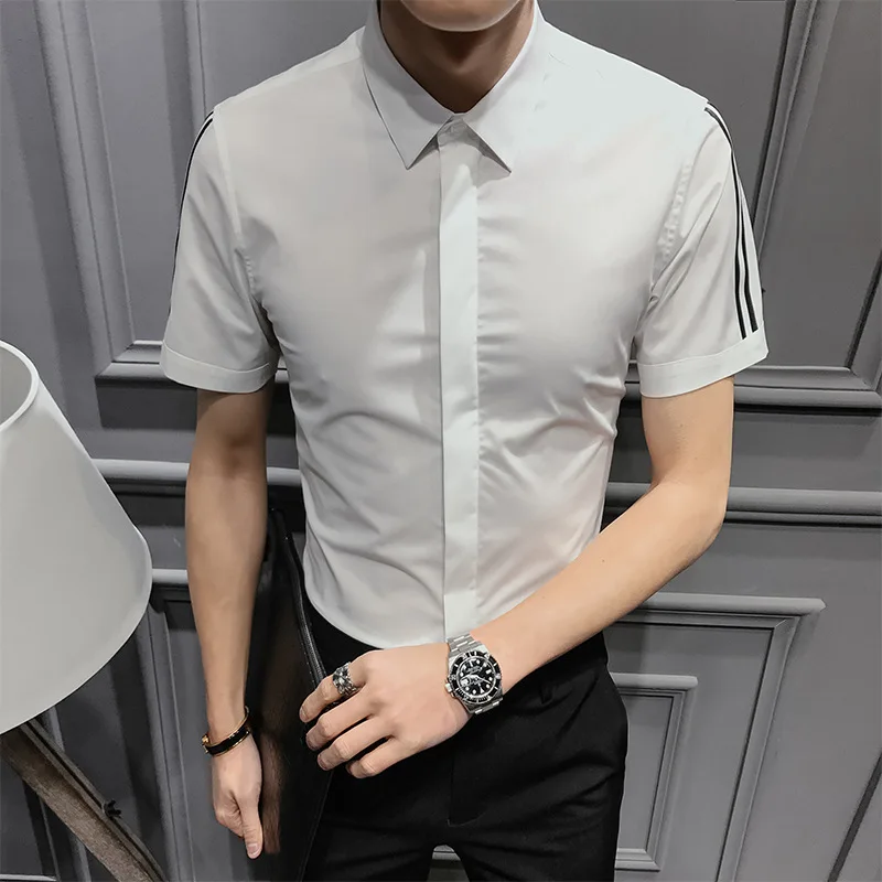 

2019 New Fashion Men Shirt White Short Sleeve Mens Dress Shirts Summer Slim Fit Casual Shirt For Male Plus Size