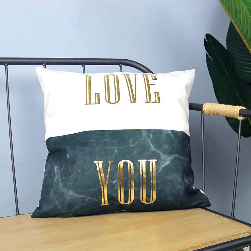 Modern Simple Newest Fashion Pillow Case Sale Vintage Feather Letter Geometric Pillow Cover Mable Golden Cushion Cover 45*45cm