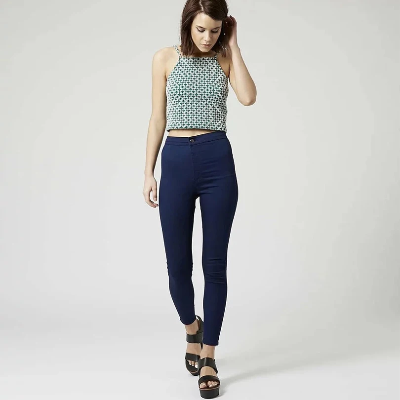 Women Fashion Skin Tight Blue Black Dark Grey Pencil Pants Ankle Length