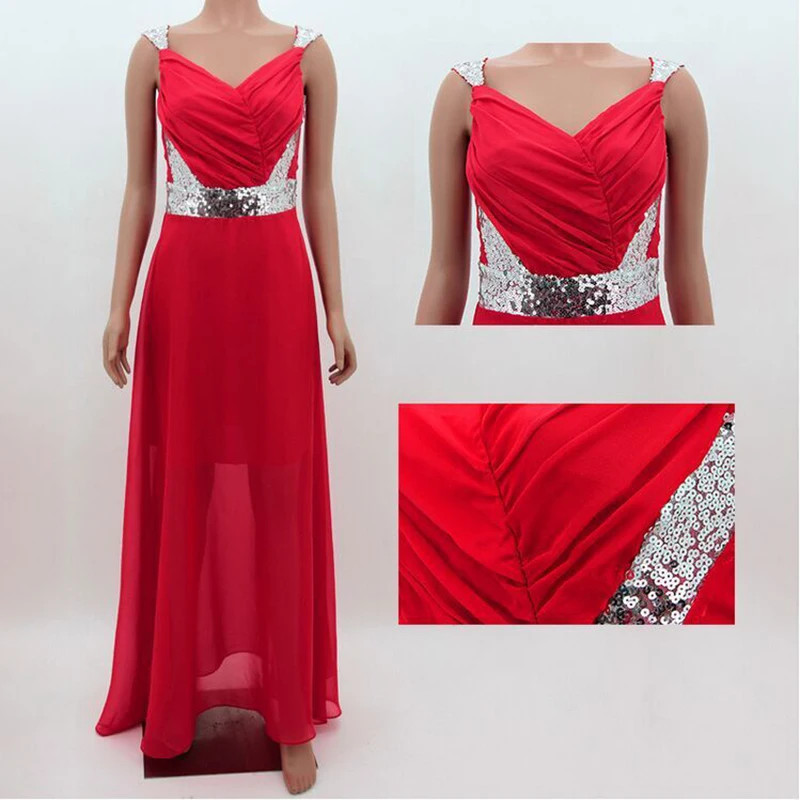 DSQUAENHD Luxury Silver Sequin Evening Long Dress Spaghetti Strap V Neck A-Line Prom Party Formal Dresses Dresses