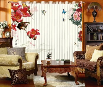 

Classic Home Decor 3D Curtain Oil Painting, Color, Flower And Bird Bed Room Living Room Office Hotel Cortinas Blackout Curtain