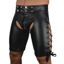Черный PU нижнее белье Для мужчин с блестящей Латекс Кожа ПВХ шорты рабства готический брюки гей Для мужчин женское белье брюки полюс одежда