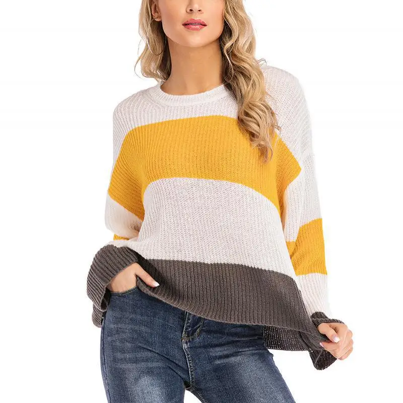 Sweaters Women Plus Size Women's Striped Color Sweater Fashion Pullover Sweater 2019 Casual Knitted O-neck Loose Pullovers Sweaters Women Plus Size Women's Striped Color Sweater Fashion Pullover Sweater 2019 Casual Knitted O-neck Loose Pullovers