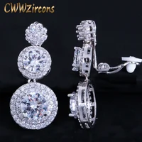 CWWZircons Clip on Ear Round Drop Cubic Zirconia Non Pierced Earrings Fashion Wedding Jewelry Womens Accessories CZ427 1