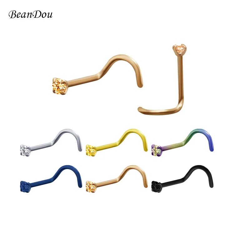 New Women's Sexy Nose Rings Small Piercing Studs Surgical Stainless Steel 2mm Zirconia 6 Colors Anti-allergic Body Jewelry   1