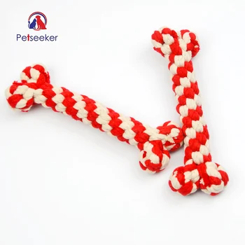 

High Quality Multicolor Pet Dog Cat Puppy Cotton Knotted Braided Rope Bone Shape Tug Dog Chewing Toy Funny Tool