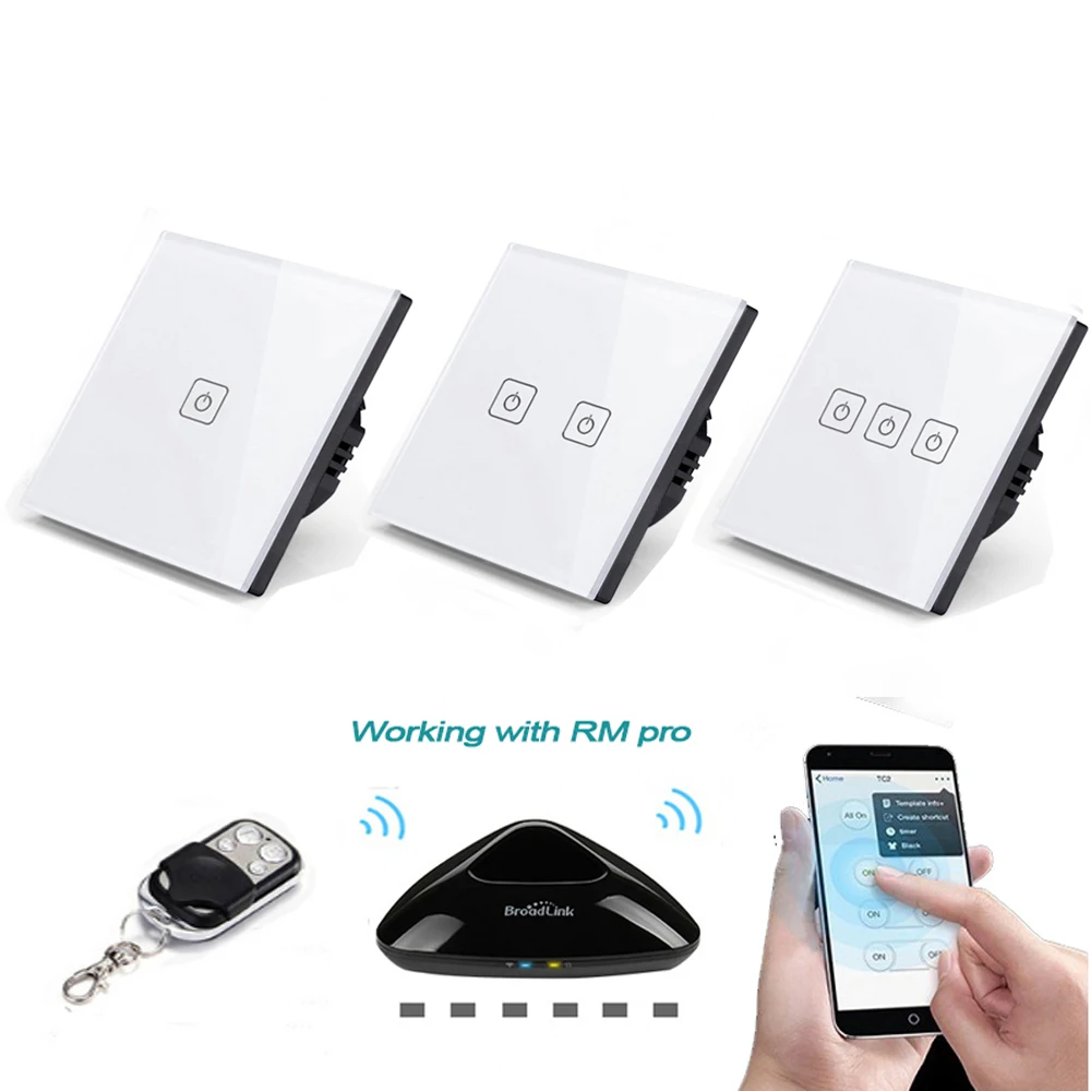 EU/UK 1/2/3 Gang Wireless Remote Control Wall Light Switch,White