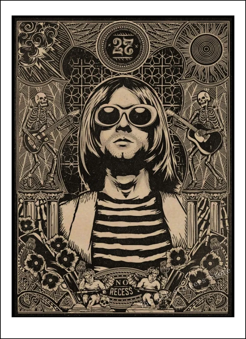 Курт Кобейн, Нирвана Frontman рок плакат крафт-бумага постер для бара/Кафе Ретро плакат стикер стены, Декор комнаты/907 - Цвет: 25