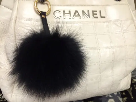 Black Pom Keychain Genuine Fur Ball Bag Charms Blue Furry Black Pom Keychain Genuine Fur Ball Bag Charms Blue Furry Handbag