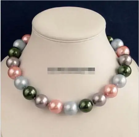 

Hot sale new Style >>>>>12mm Multicolor Pink purple Black Gray Shell Pearl 18KWGP Clasp 18" Necklace