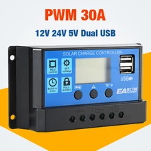Солнечный контроллер 30A 12 В 24 в автоматический Солнечный контроллер заряда PWM с ЖК-дисплеем Dual USB 5 В выход солнечный элемент панели регулятор PV Home
