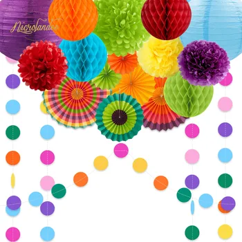 

NICROLANDEE 2019 New 16 pcs/set Spring Summer Party Decoration Paper Lantern Fans Flower Set Home Decor New DIY