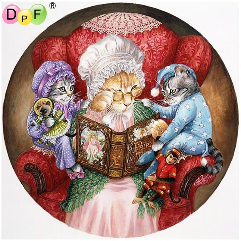 

DPF Full Round Diamond Painting DIY 5D Magic Cube Cross Stitch Art Crafts Cat Story Diamond Embroidery Mosaic Home Decor Gift