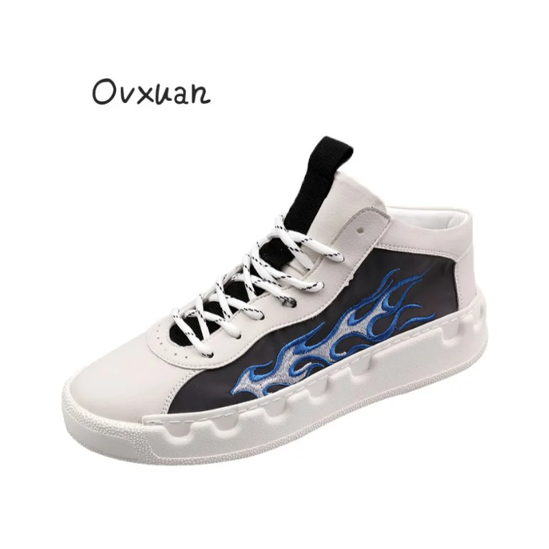 

OVXUAN Thick Platform Bottom Embroidered Blue Flame Men's Trainers Shoes Rare Edition for Men Dad Shoes Sneakers Casual Loafers