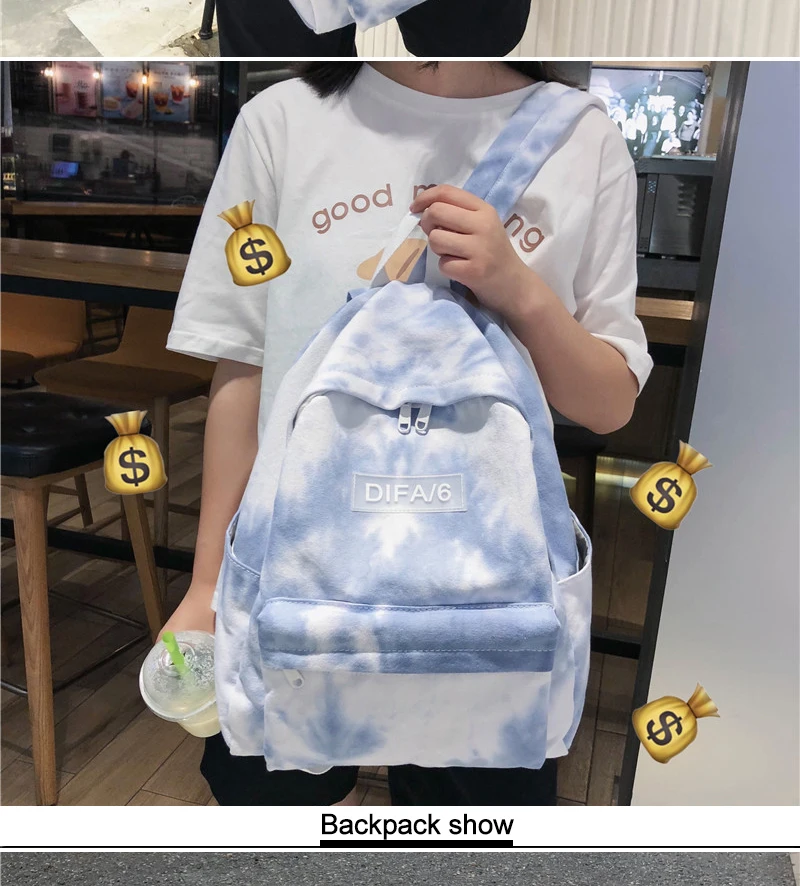 Dcimor tie-tingido lona mochila feminina de alta